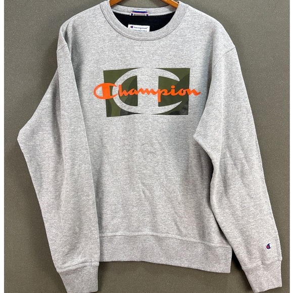Champion Mens Gray Camo Big Logo Crewneck Sweatshirt Size Medium FTX Graphic